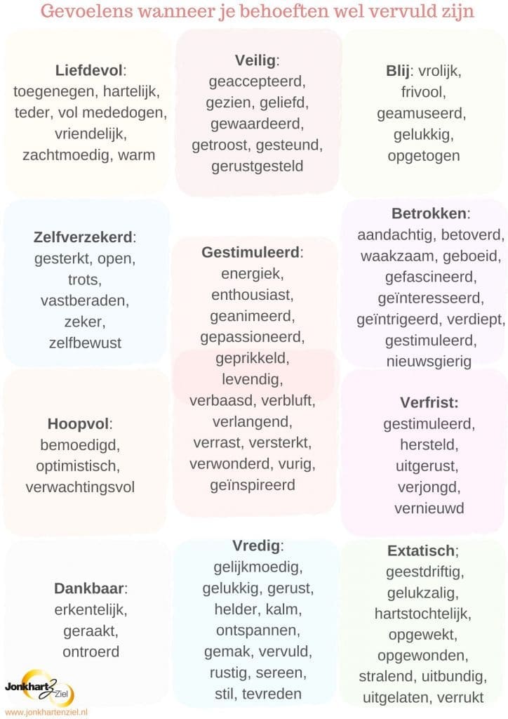 Jonkhart geweldloze communicatie gevoelens behoeften wel vervuld